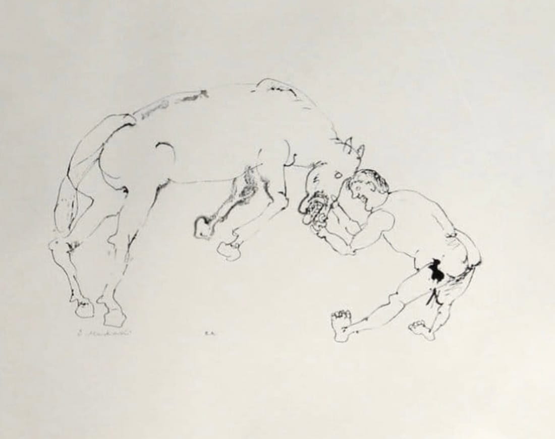 Walka z koniem – Eugeniusz Markowski, serigrafia, Lata 90