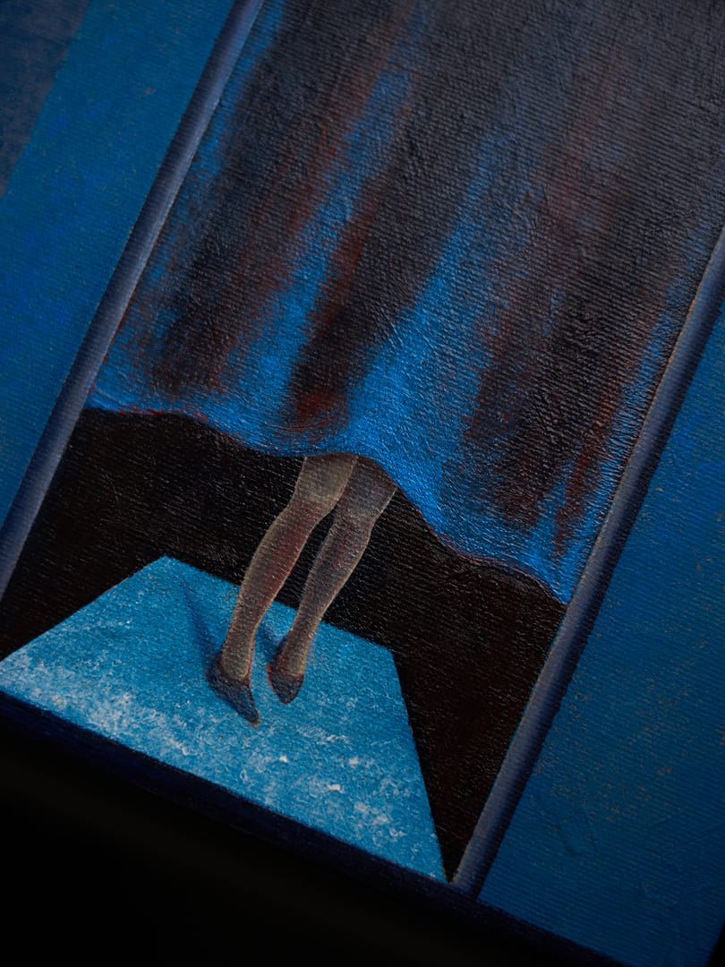 Behind the Curtain – Prot Urban, olej, 2024