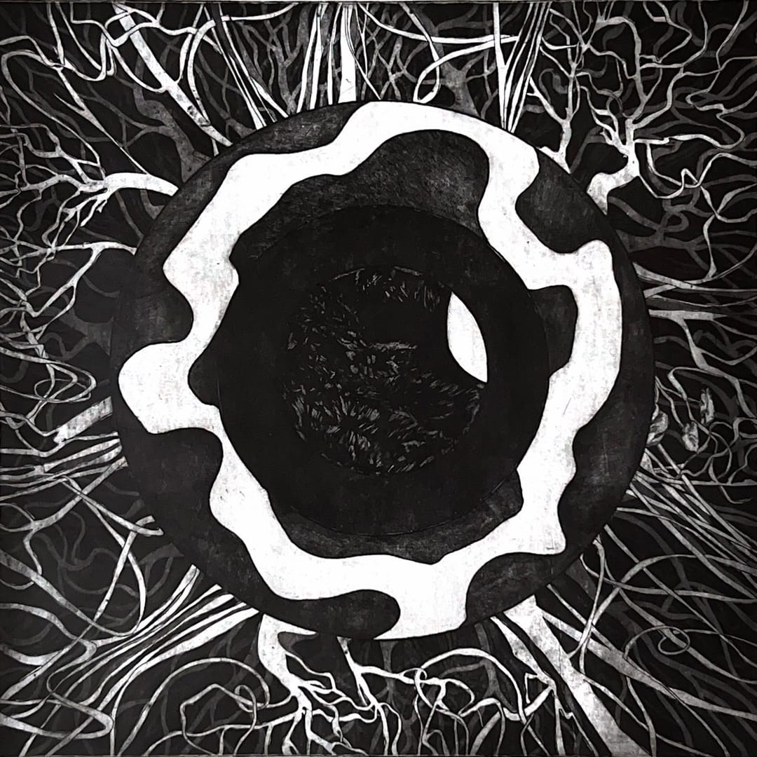 Heart of Darkness – Olena Pidtolok, akwaforta, technika mieszana, 2024
