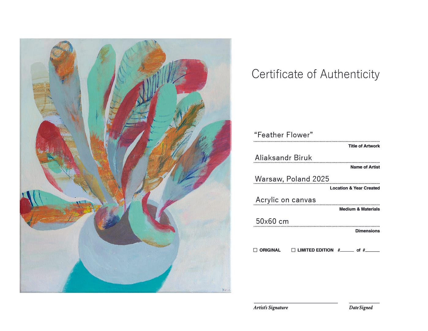 Feather Flower – Aliaksandr Biruk, akryl, 2025