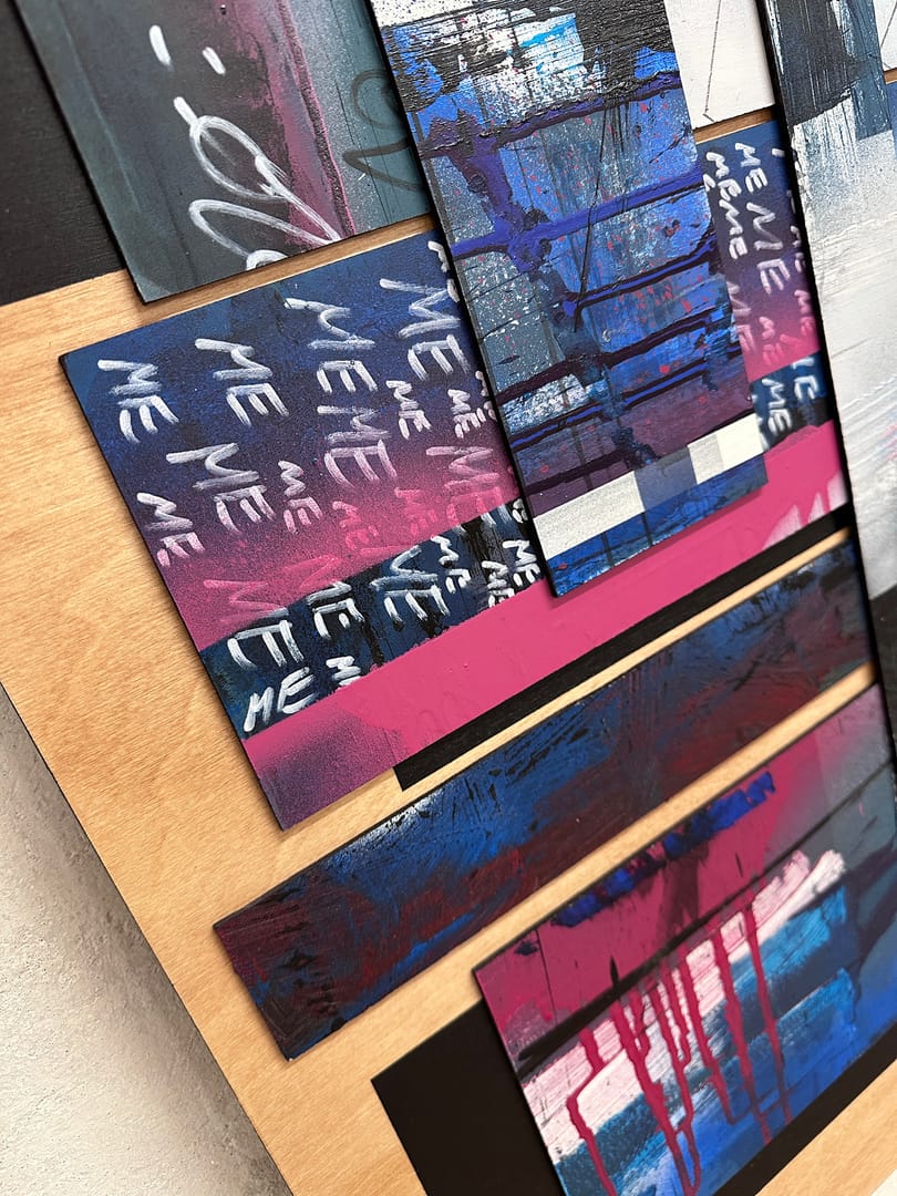 EGO II – Przemysław Robert Chochół, akryl, graffiti, technika mieszana, technika własna, kolaż, 2023