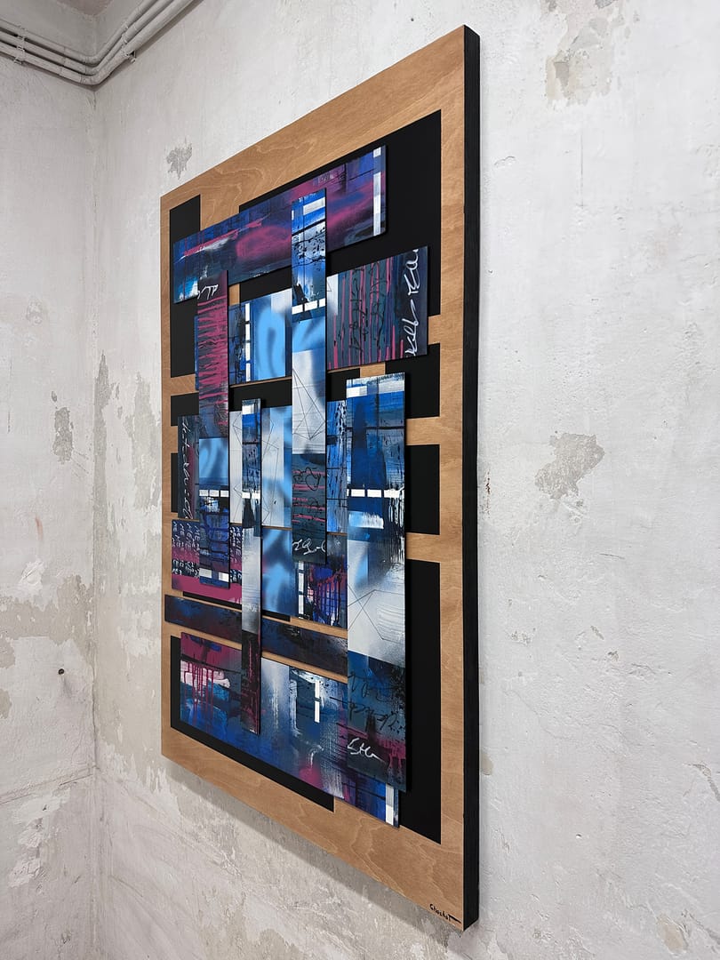 EGO II – Przemysław Robert Chochół, akryl, graffiti, technika mieszana, technika własna, kolaż, 2023