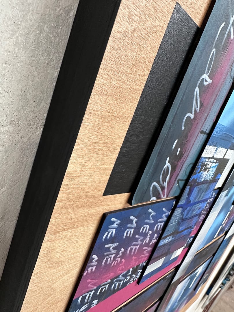 EGO II – Przemysław Robert Chochół, akryl, graffiti, technika mieszana, technika własna, kolaż, 2023