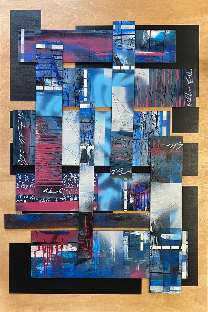 EGO II – Przemysław Robert Chochół, akryl, graffiti, technika mieszana, technika własna, kolaż, 2023