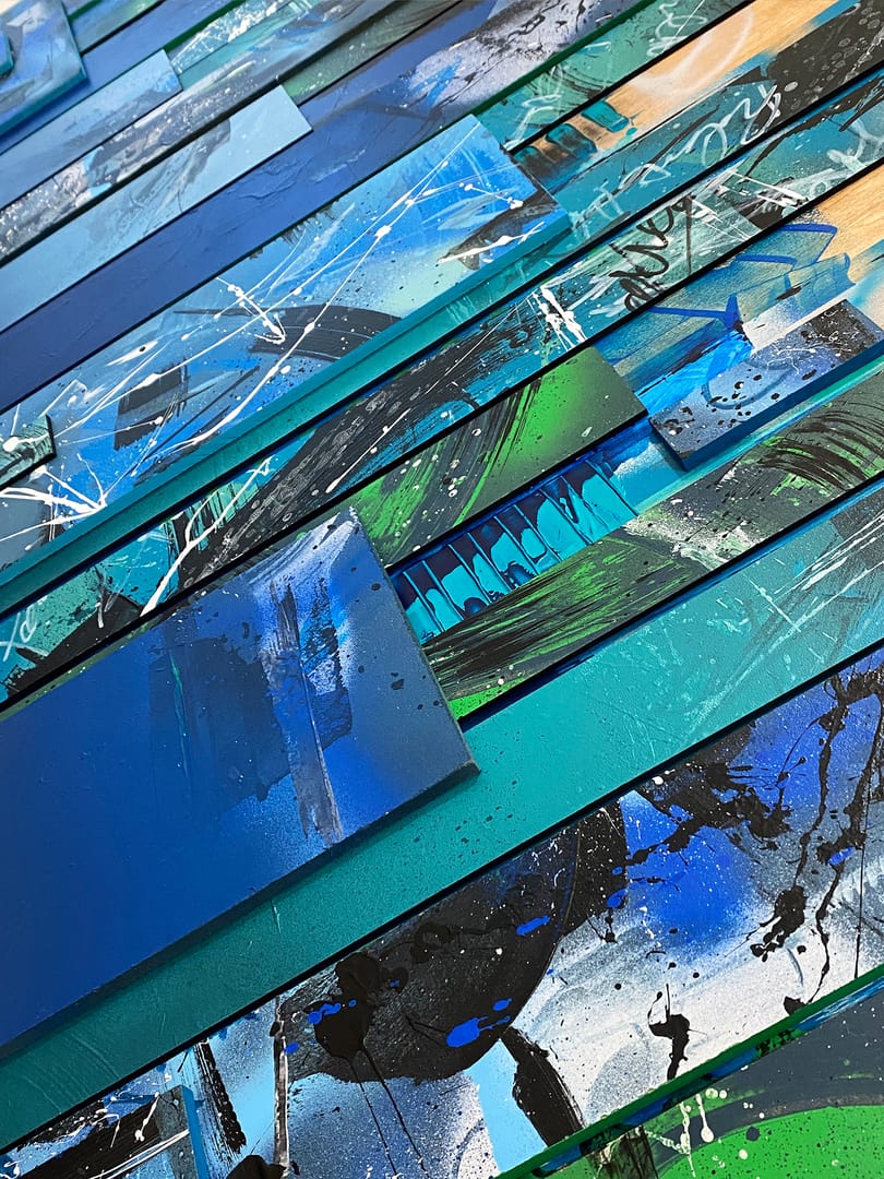 Forest City – Przemysław Robert Chochół, kolaż, technika własna, technika mieszana, akryl, graffiti, 2023