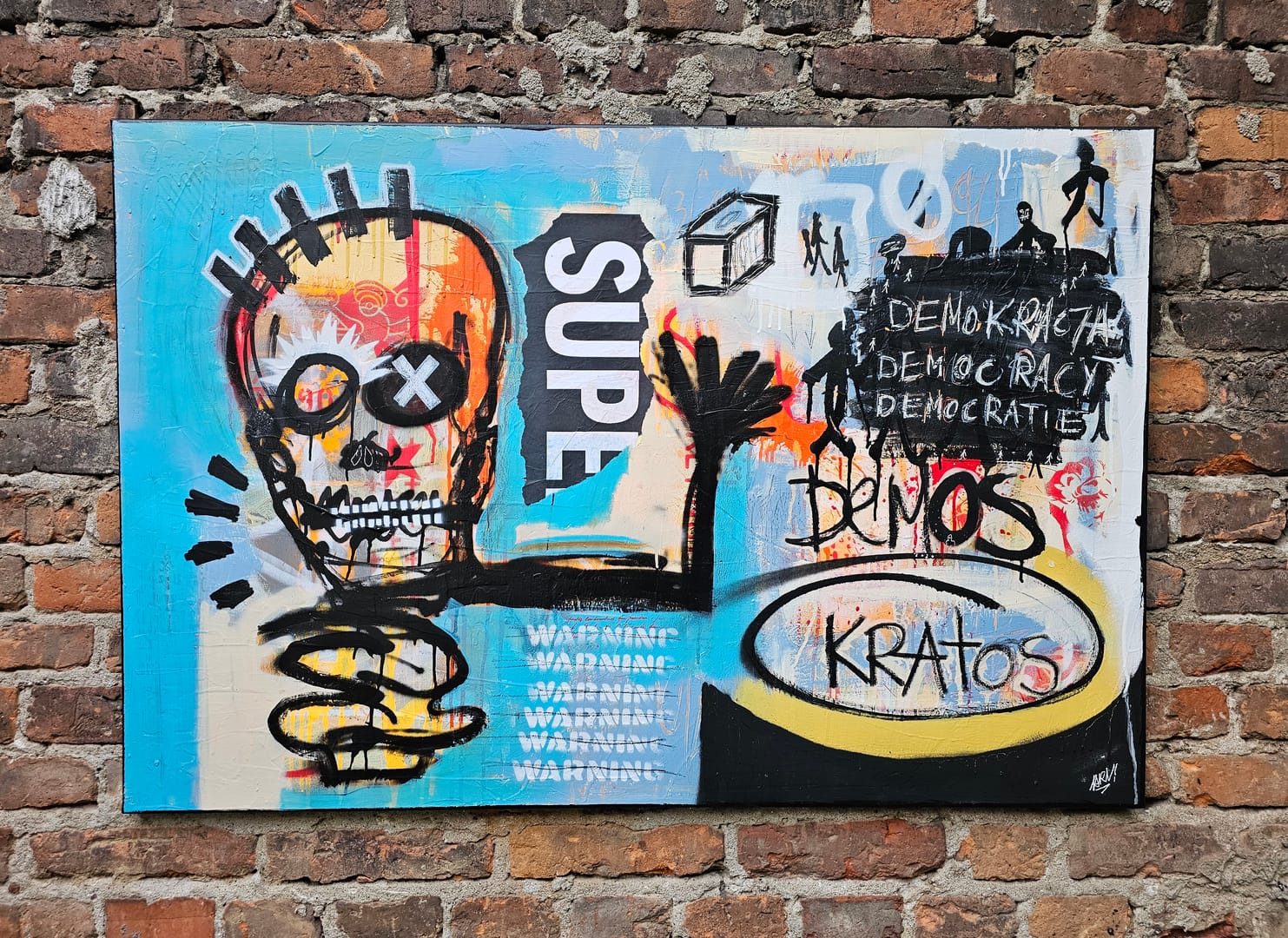 Demos Kratos – Kamil Jaczyński, akryl, kolaż, graffiti, technika mieszana, 2025