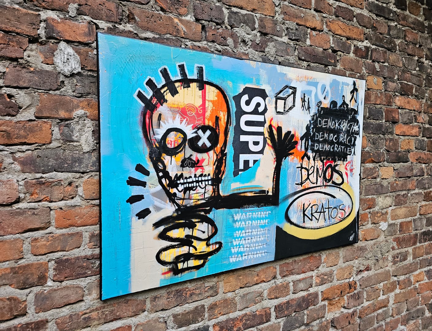 Demos Kratos – Kamil Jaczyński, akryl, kolaż, graffiti, technika mieszana, 2025
