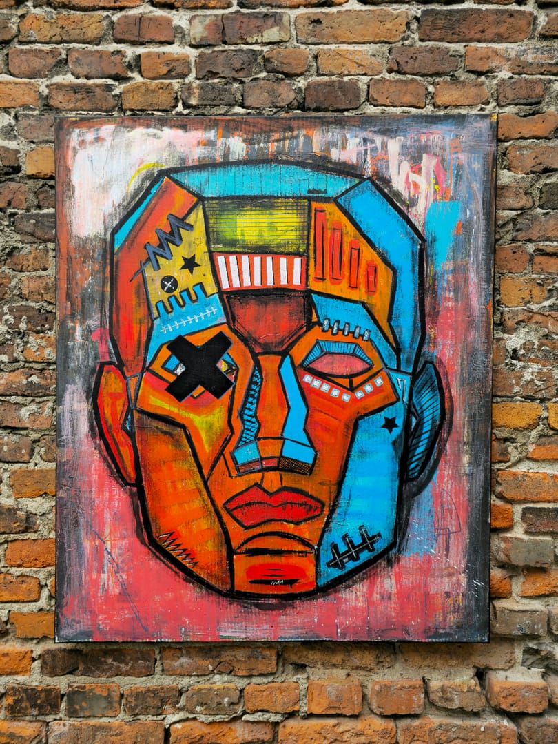 PROMETEUS – Kamil Jaczyński, akryl, kolaż, graffiti, technika mieszana, 2025
