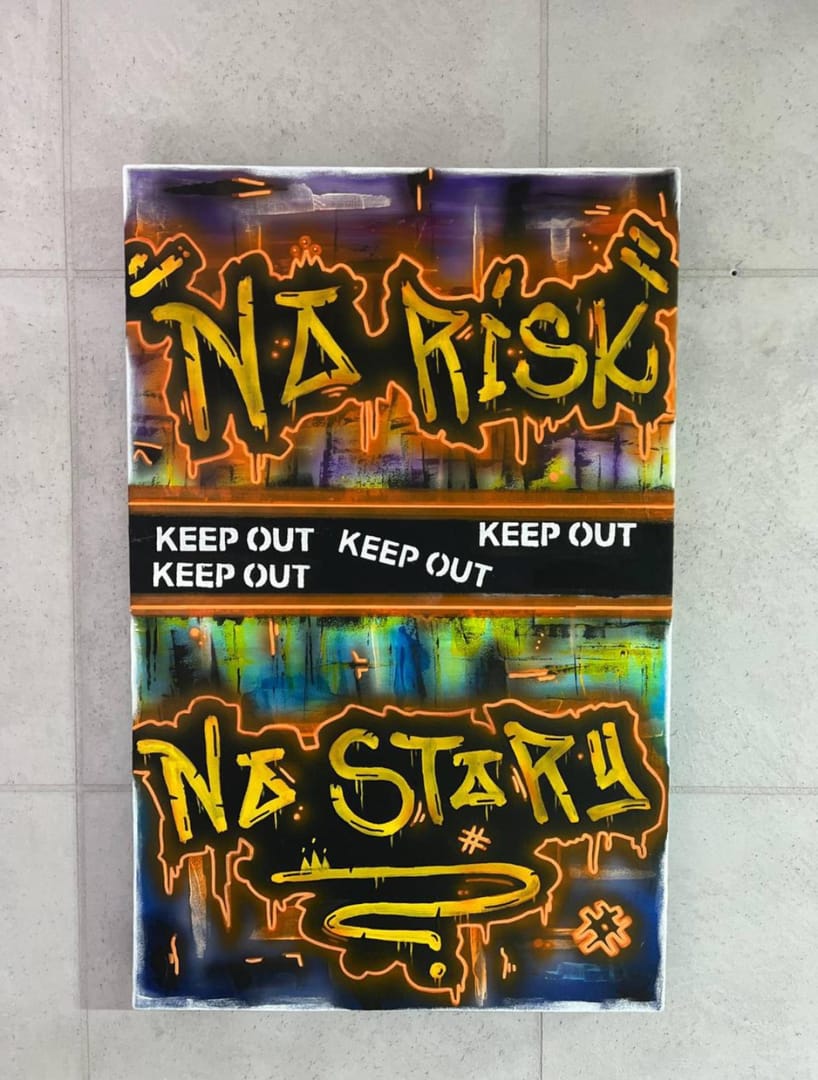 NO RISK NO STORY – Kamil stawiarz, akryl, 2025