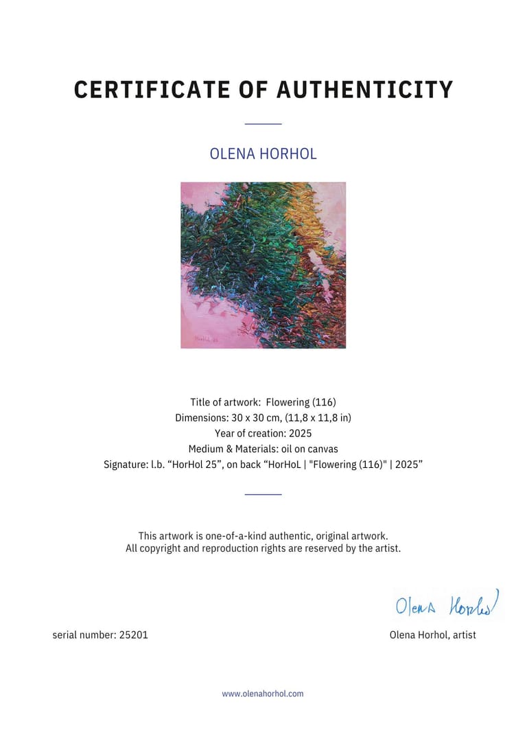 Flowering (116) – Olena Horhol, olej, 2025