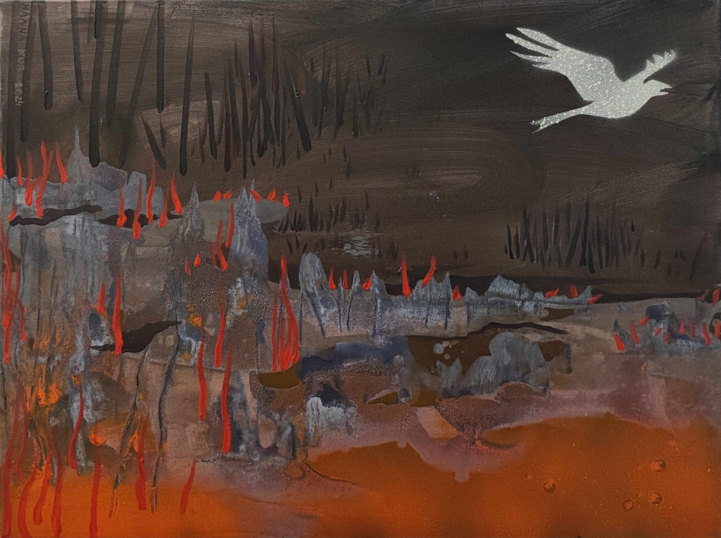 Wypalanie traw – Hanna Kur, akryl, 2024