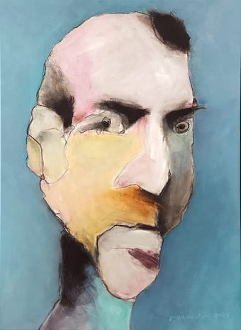 Portret pionowy na tle w kolorze szarego błękitu