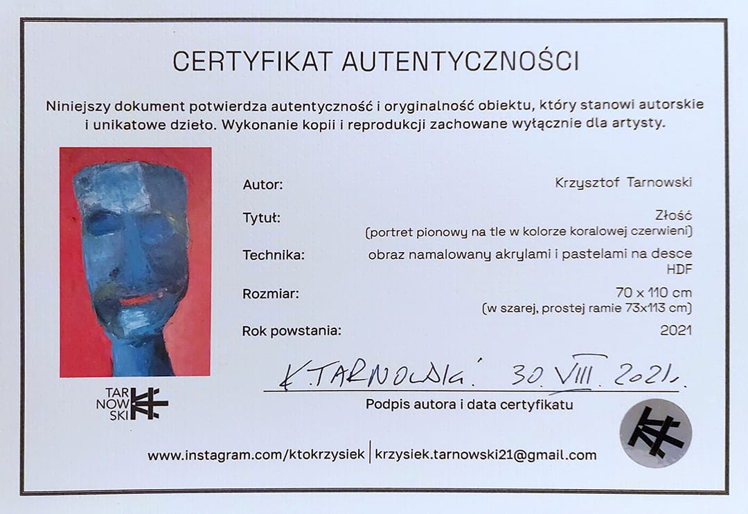 Złość – Krzysztof Tarnowski, akryl, 2021