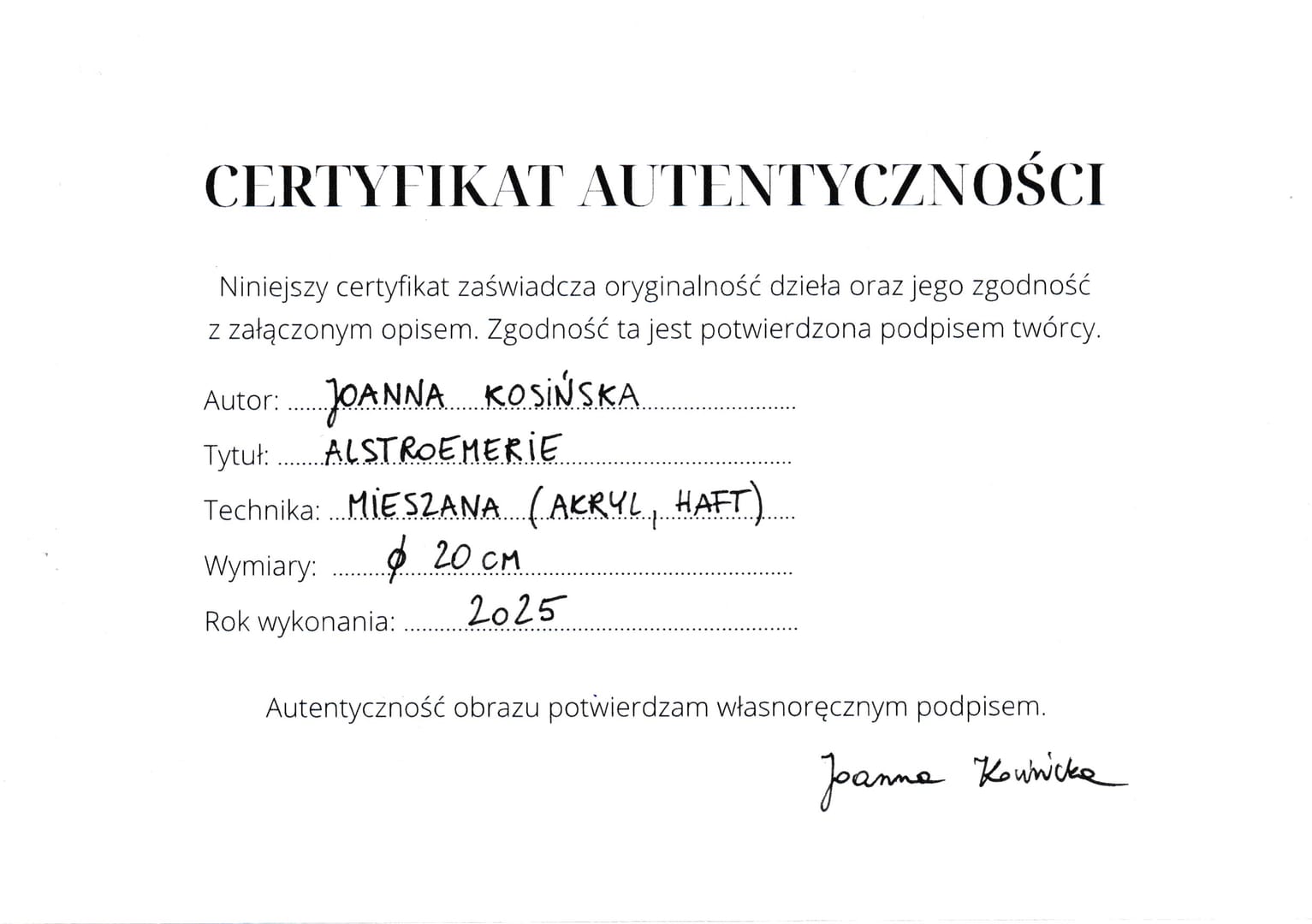 Alstroemerie – Joanna Kosińska, technika mieszana, akryl, 2025