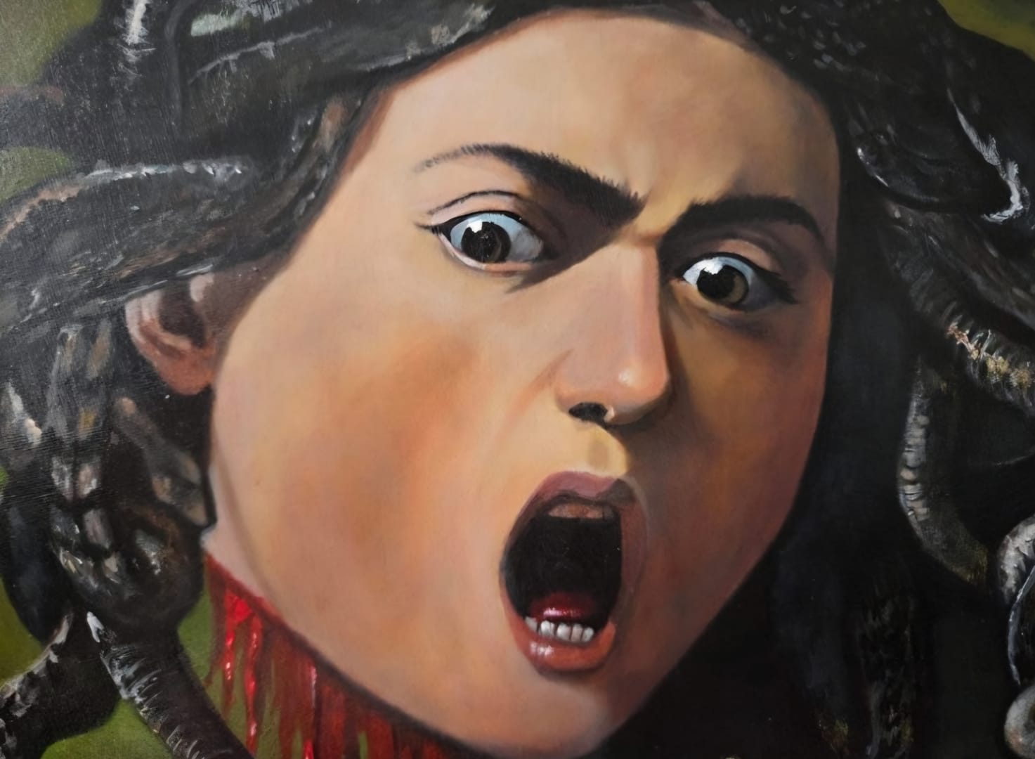 Współczesna kopia obrazu pt. "Głowa Meduzy" według Caravaggio – Izabela Jereczyńska, akryl, 2026