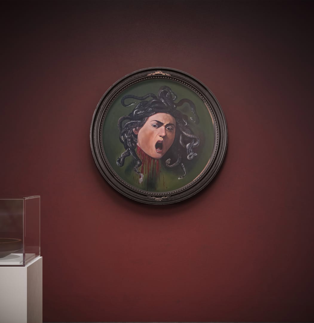 Współczesna kopia obrazu pt. "Głowa Meduzy" według Caravaggio – Izabela Jereczyńska, akryl, 2026
