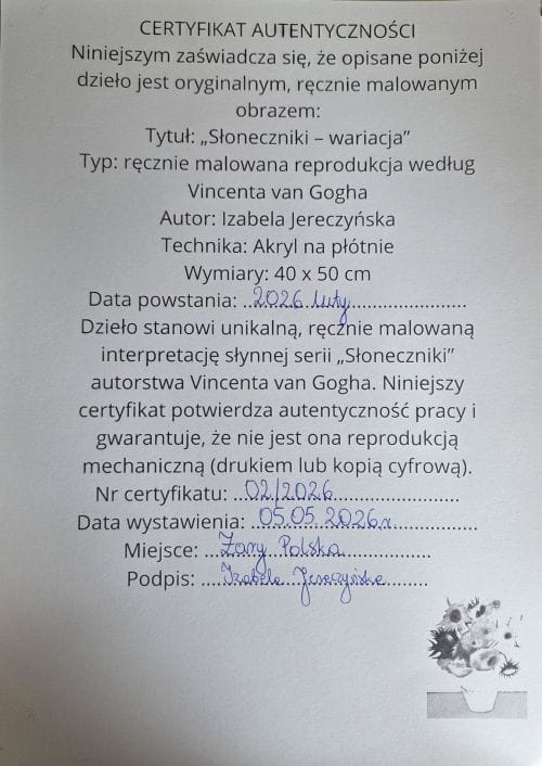 Kopia "wariacja" Vincent van Gogh – Izabela Jereczyńska, akryl, 2026