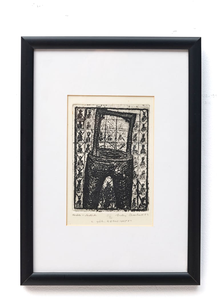 Z cyklu Kręgosłupy – Andrzej Dworakowski, akwaforta, 1984