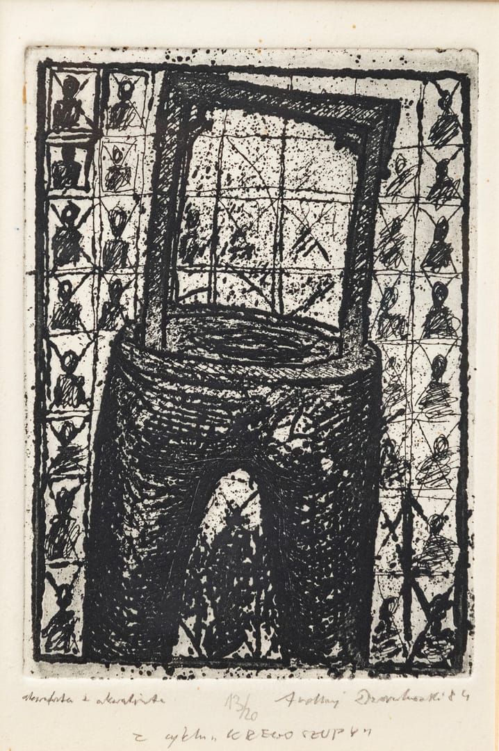 Z cyklu Kręgosłupy – Andrzej Dworakowski, akwaforta, 1984