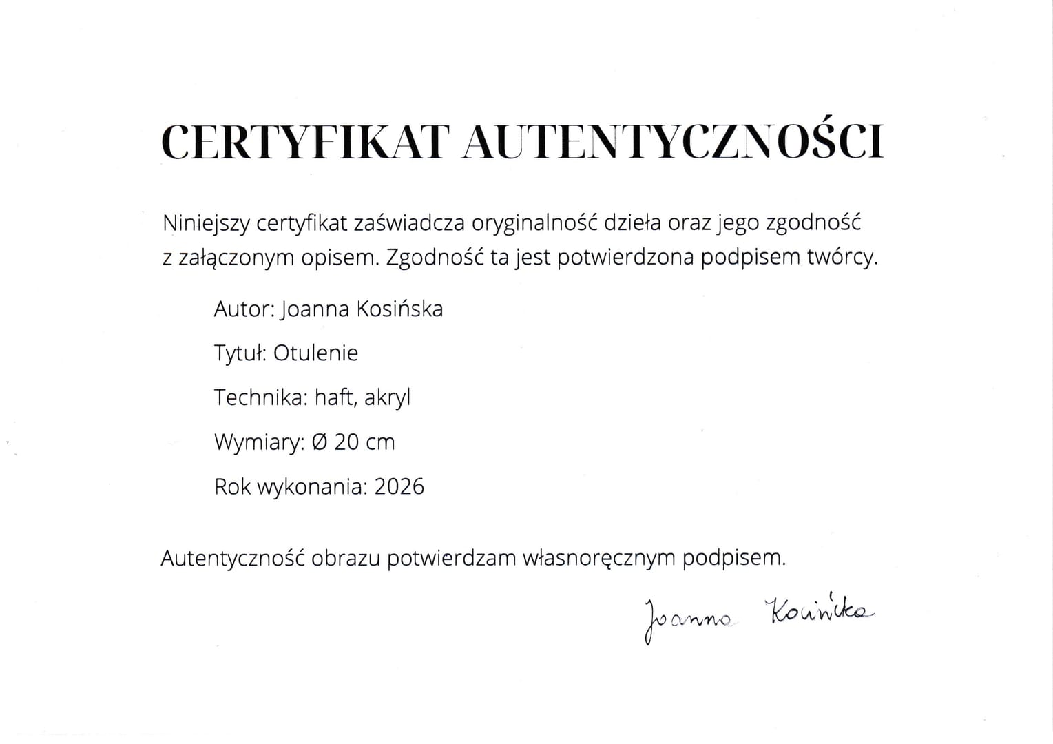Otulenie – Joanna Kosińska, technika mieszana, 2026